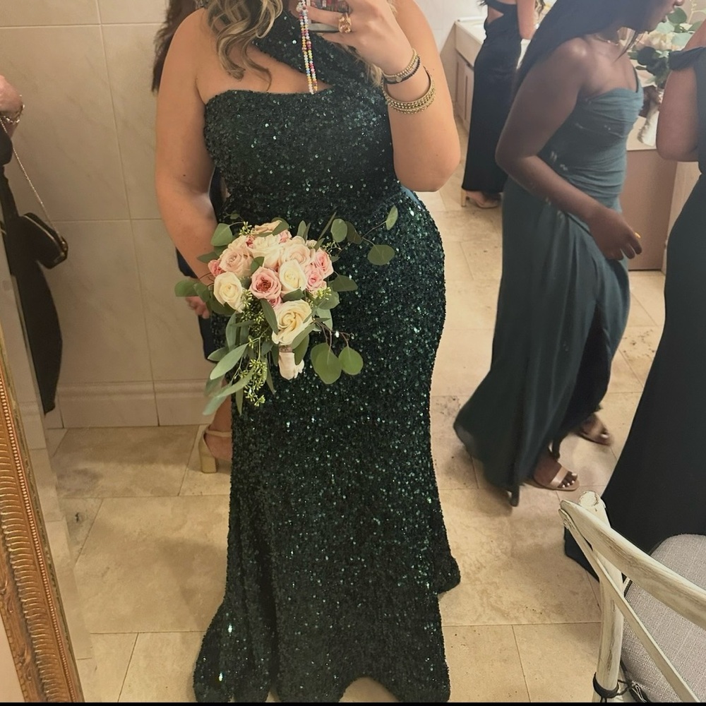 JVN by Jovani Strapless Green Sequin Dress